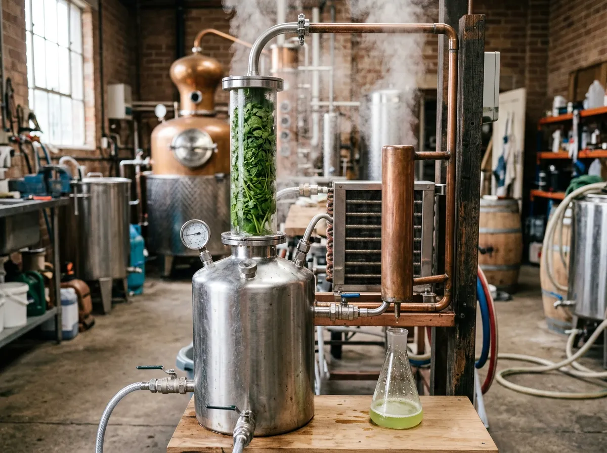 Fresh cilantro leafy tops packed into a still